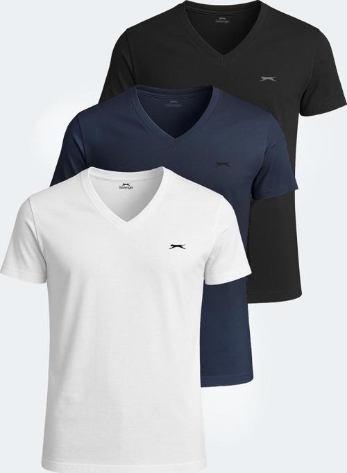 SARGON 3 lü Set Erkek Tişört Beyaz - Siyah - Lacivert