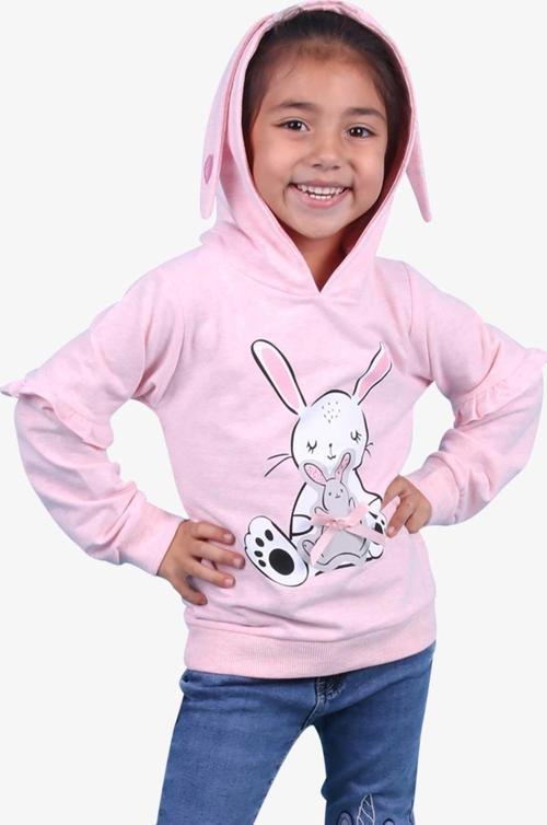Kız Çocuk Sweatshirt Tavşan Baskılı 1.5-5 Yaş, Somon Melanj
