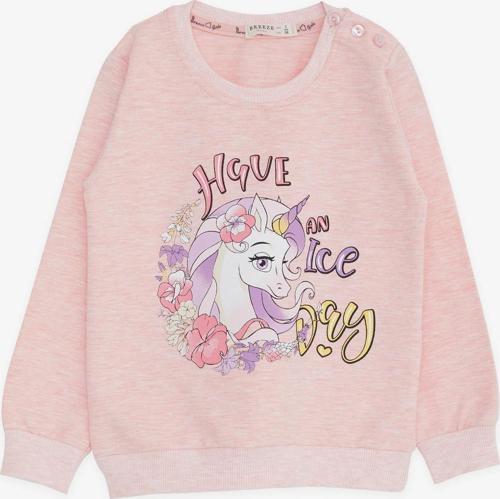 Kız Çocuk Sweatshirt Unicorn Baskılı 2-6 Yaş, Somon Melanj