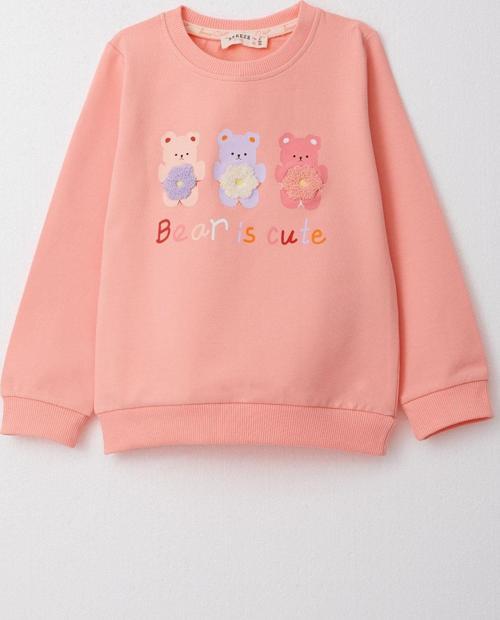 Kız Çocuk Sweatshirt Sevimli Ayıcıklar Baskılı 1.5-5 Yaş, Somon