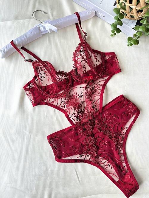 Çiçek Desenli Bordo Bodysuit