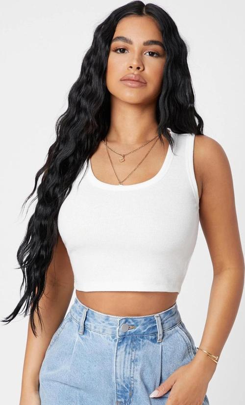 Kadın Beyaz Kare Yaka Crop Top Bluz