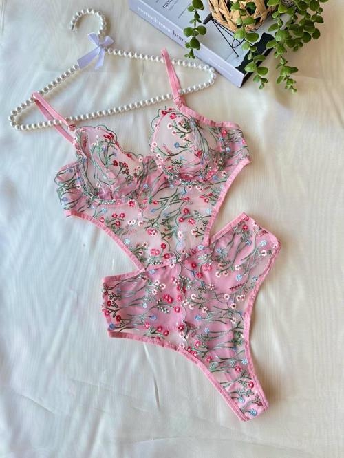 Çiçek Dal Desenli Pembe Bodysuit