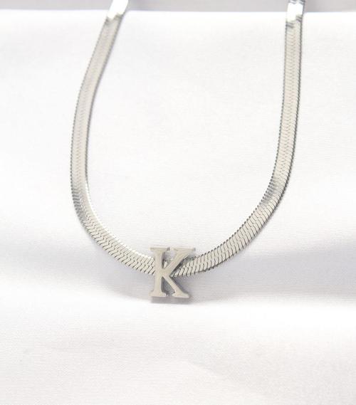 Çelik K Harfli Silver Renk İtalyan Zincirli Kolye
