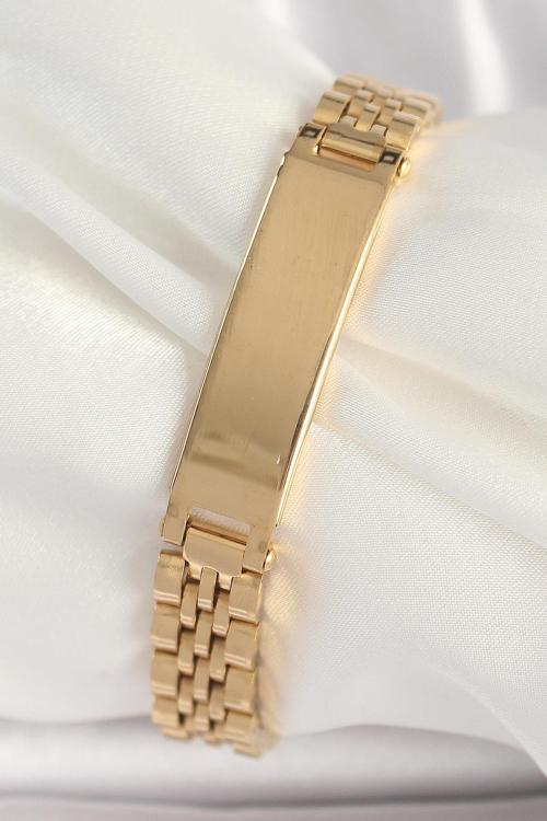Çelik Gold Renk Zincir Künye Model Erkek Bileklik