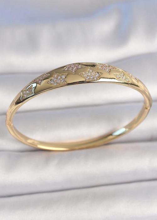 Pirinç Gold Renk Zirkon Taşlı Yıldız İşlemeli Kadın Kelepçe