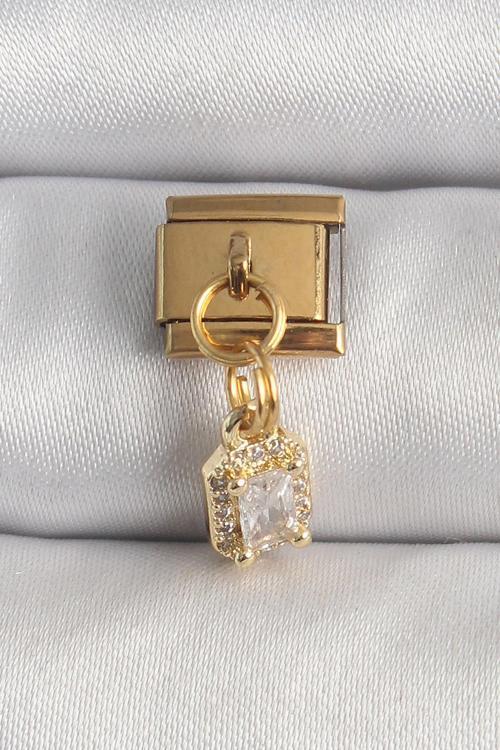 Çelik Gold Renk Sallantı Zirkon Taşlı Kare Model Nomination