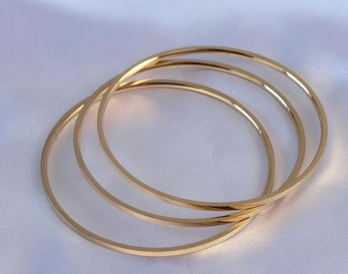 Çelik Gold Renk 3'lü Ajda Model Kadın 60 mm Bilezik