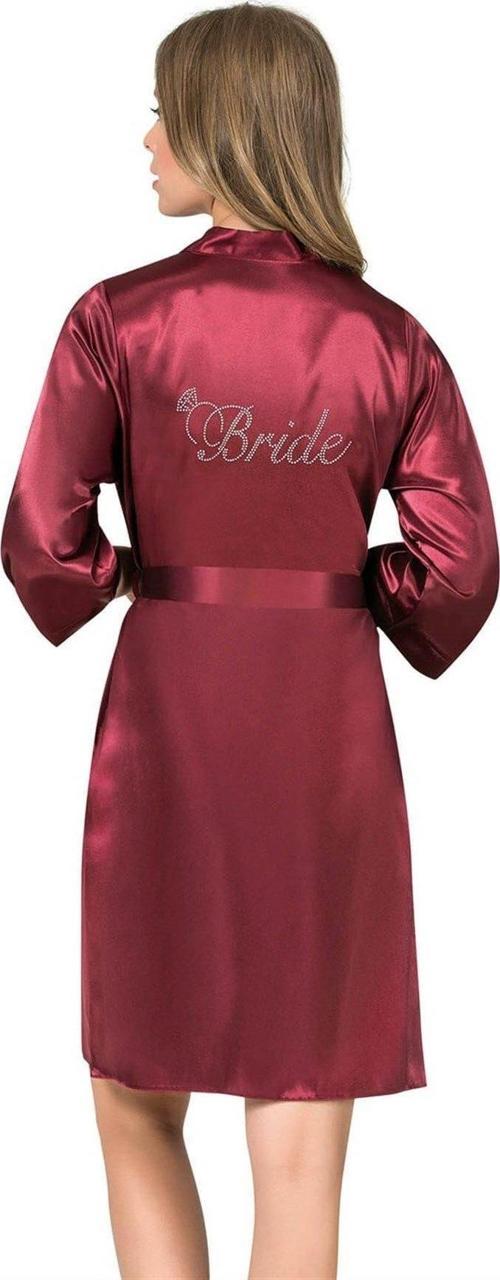 Bordo Kısa Saten Bride Sabahlık