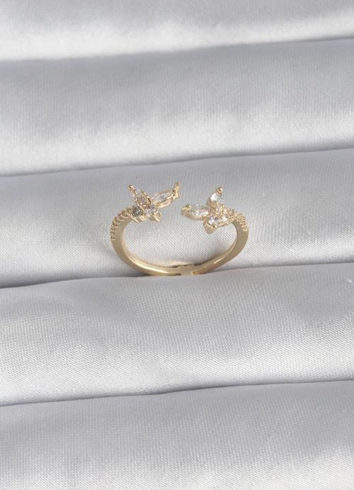 Pirinç Gold Renk Zirkon Taşlı Kelebek Model Kadın Yüzük