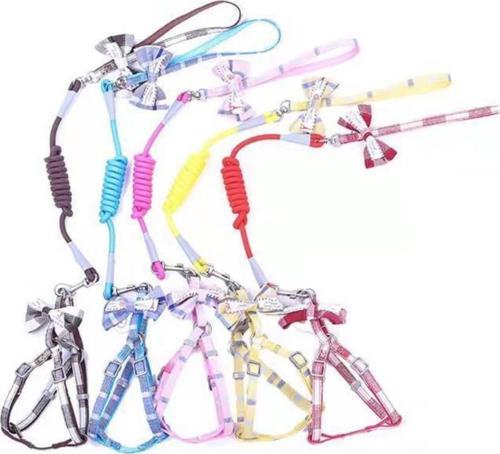 2239 Karışık Renk Papyonlu  Gezdirmeli 1-7Kg Köpek Göğüs Tasması 0,1mm