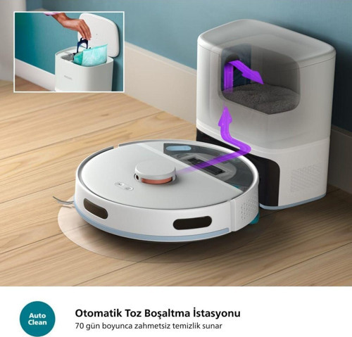 Robot Süpürge- Lazer Navigasyon, Otomatik Boşaltma İstasyon, 130 Dakika Çalışma Süresi