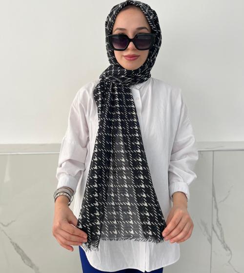 Polo İst Siyah Beyaz Pamuk Şal SL3102