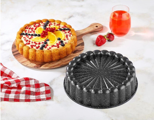 Granit Efektli Siyah Döküm Tart - Kek - Kiş Kalıbı 28 Cm – Yapışmaz, Kolay Temizlenen Pfoa Free