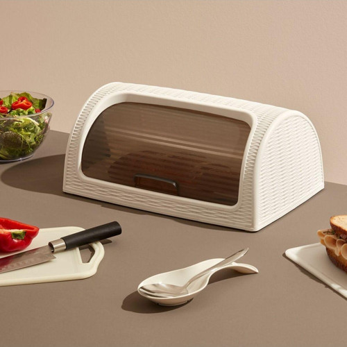 Rattan Desenli Ekmek Saklama Kutusu Kabı Sepeti Sürgülü Kapak – 42X27,4X18 Cm - Bpa Free