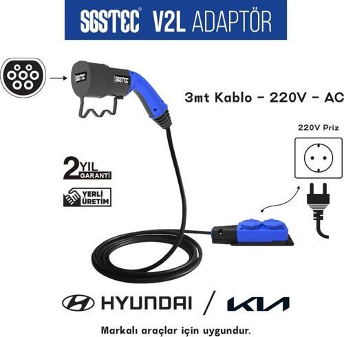 Hyundai - Kia 3mt Kablolu 2'li V2L Uzatma Priz Adaptör