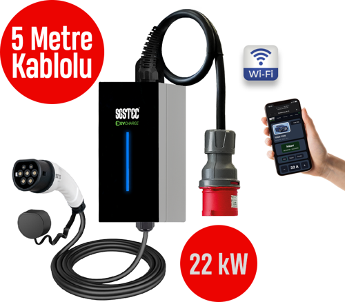 Home 22kW 5Metre Kablolu Taşınabilir Elektrikli Araç Şarj Cihazı