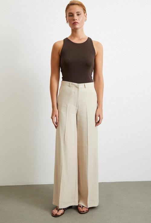 Geniş Paça Palazzo Pantolon Taş