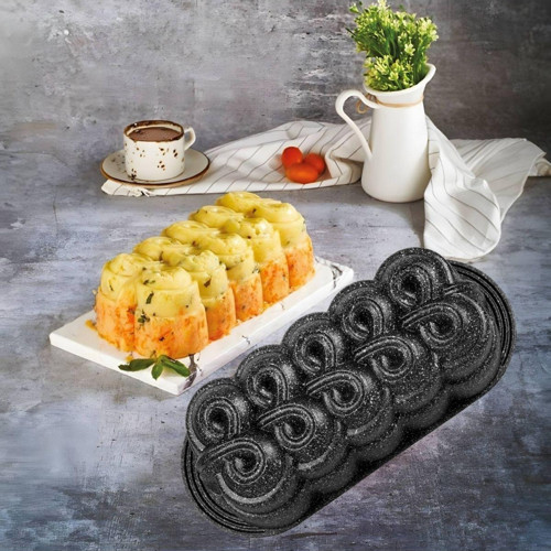 Granit Efektli Döküm Gül Baton Kek Kalıbı Siyah (333×142×90 Mm) –Yapışmaz,Estetik Tasarım, Pfoa Free