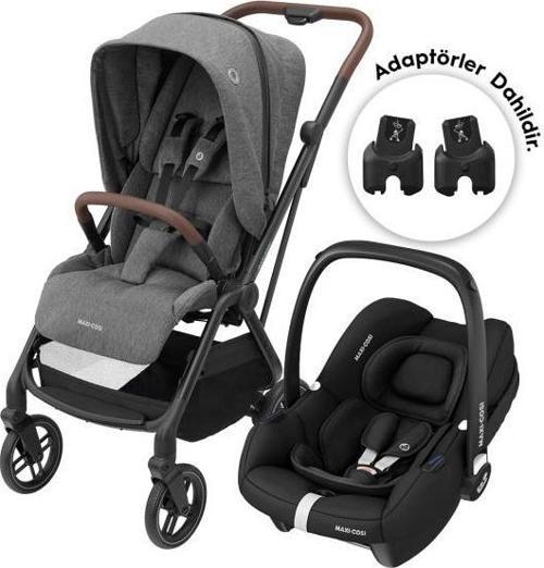 Leona2-Cabriofix I-Size Tek Elle Katlanabilen Ultra Kompakt Çift Yönlü Seyahat Sistem Bebek Arabası Grey-Black