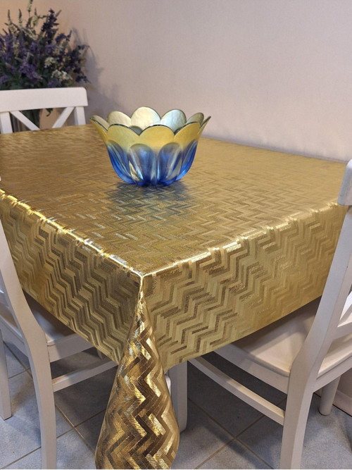 Gold Parlak Silinebilir Masa Örtüsü - Elyaflı Pvc Muşamba