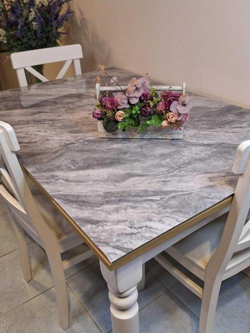 Kalın Pvc Masa Koruyucu – 1.2 Mm Mika Örtü, 80 Cm En, Mermer Desen