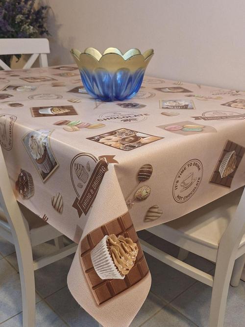 Elyaflı Pvc Muşamba - Desenli Silinebilir Masa Örtüsü ( Kahverenği)