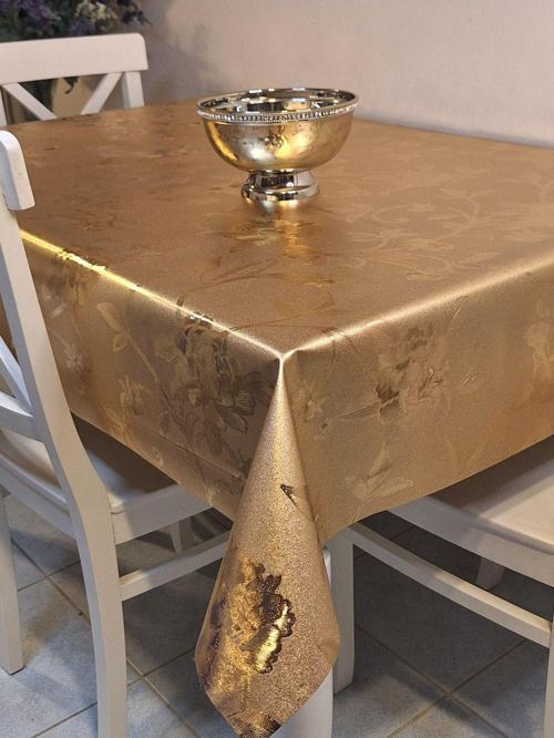 Gold  Parlak Silinebilir Masa Örtüsü - Elyaflı Pvc Muşamba