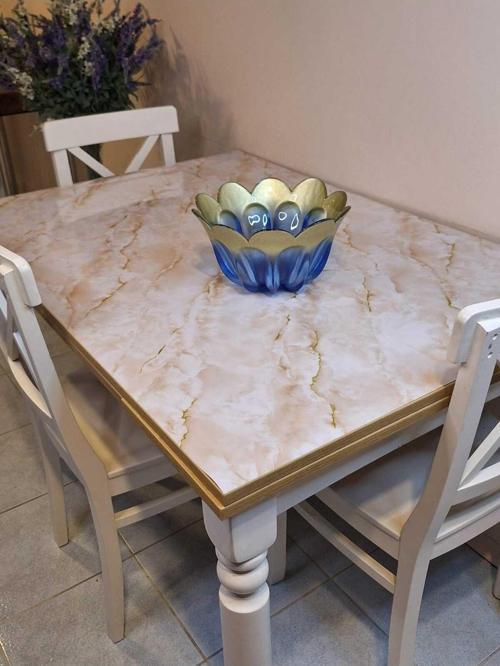 Kalın Pvc Masa Koruyucu – 1.2 Mm Mika Örtü, 80 Cm En, Mermer Desen