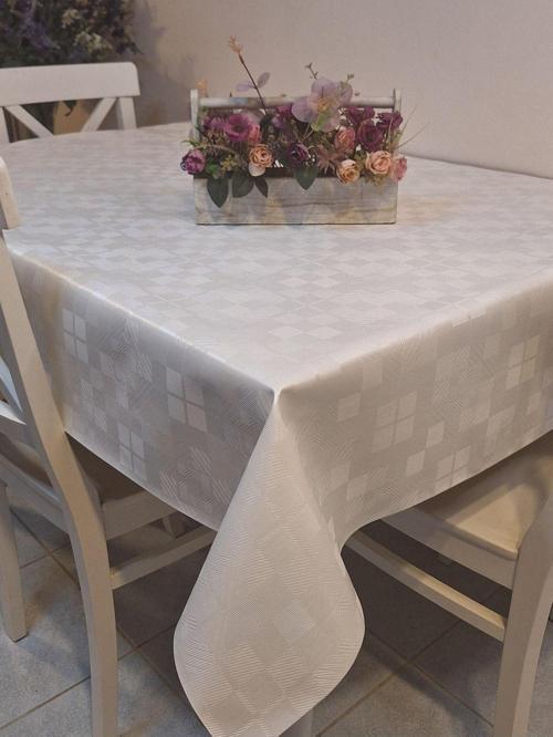Elyaflı Pvc Muşamba - Desenli Silinebilir Masa Örtüsü ( Beyaz)