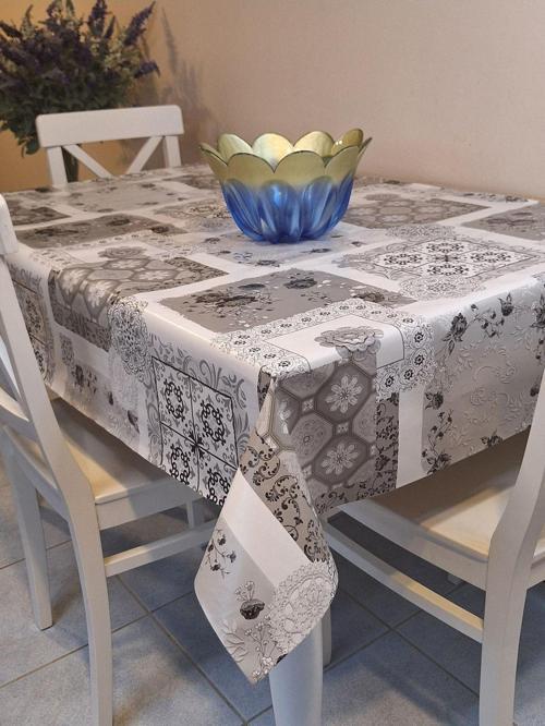 Elyaflı Pvc Muşamba - Desenli Silinebilir Masa Örtüsü ( Gri )