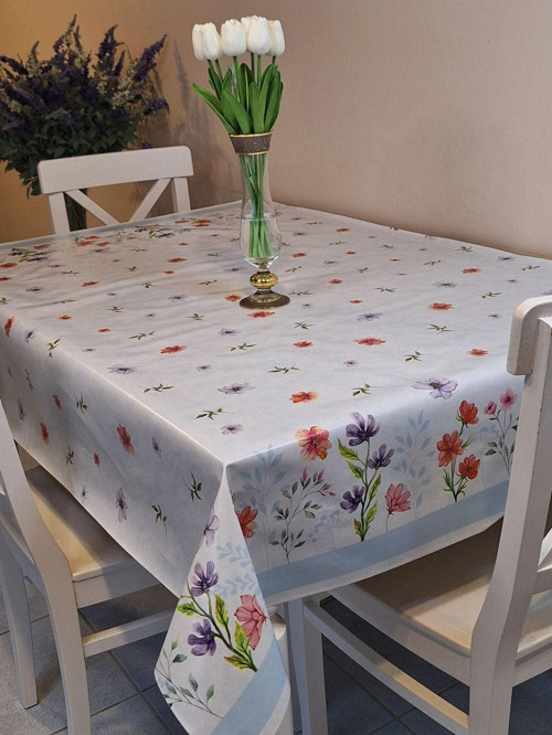Elyaflı Pvc Muşamba - Desenli Silinebilir Masa Örtüsü ( Mavi )