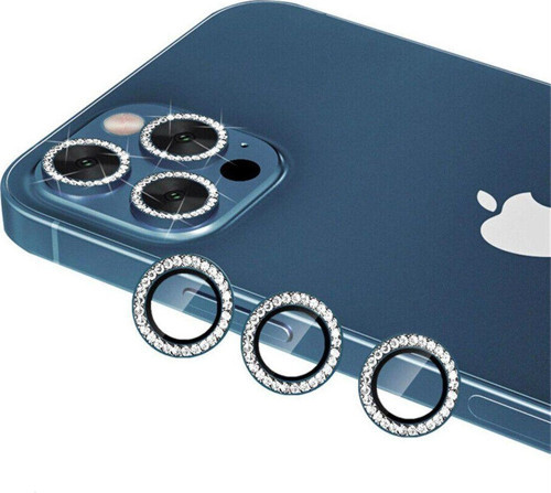 İphone 12 Pro Max Mavi (Diamond Blue) Uyumlu Taşlı Kamera Lens Koruyucu Cam