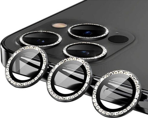 İphone 13 Pro Ve 13 Pro Max Siyah Uyumlu Taşlı Kamera Lens Koruyucu Cam