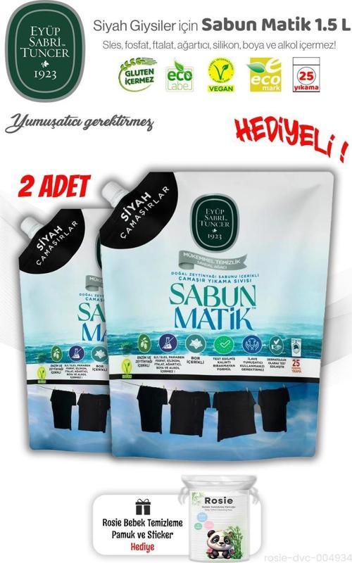 2 Adet Eyüp Sabri Tuncer Siyah Çamaşırlar Sıvı Sabun Matik 1.5 L ve ROSIE Hediye