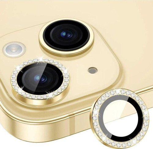 İphone 15 Ve 15 Plus Sarı (Light Yellow) Uyumlu Taşlı Kamera Lens Koruyucu Cam