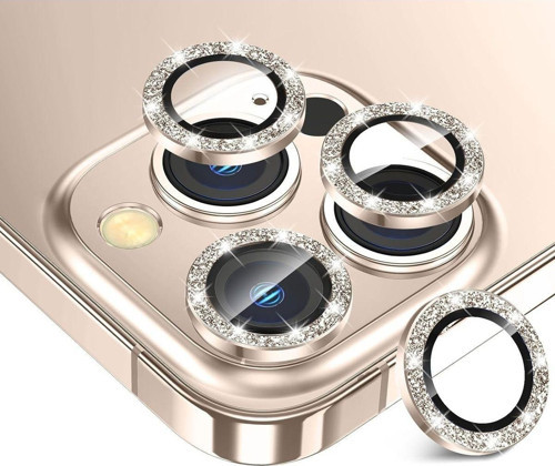 Iphone 16 Pro Ve 16 Pro Max Çöl Desert (Gold-Altın) Titanyum Uyumlu Taşlı Kamera Lens Koruyucu Cam