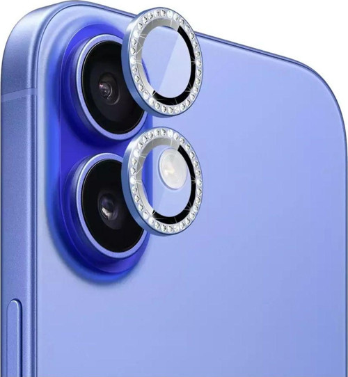 Iphone 16 Ve 16 Plus Laciverttaş Mavi (Ultramarine) Uyumlu Taşlı Kamera Lens Koruyucu Cam