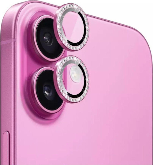 Iphone 16 Ve 16 Plus Pembe (Pink) Uyumlu Taşlı Kamera Lens Koruyucu Cam