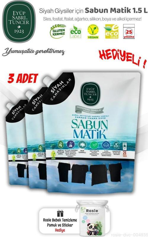 3'lü Siyah Çamaşırlar Sıvı Sabun Matik 1.5 L ve ROSIE Hediye