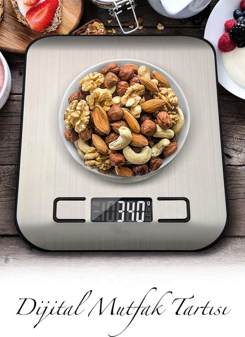 Dijital Hassas Tartı Paslanmaz Yüzeyli Mutfak Terazisi 10 Kg/1 Gr Hassasiyet