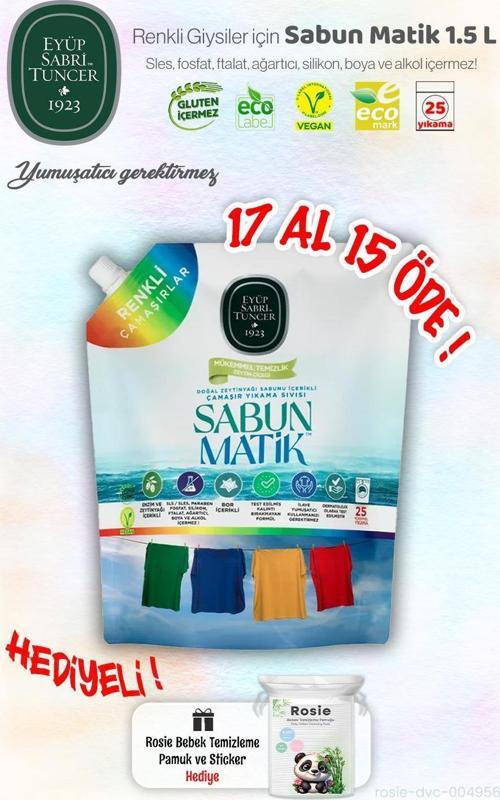 Renkliler Sabun Matik 1,5 L, 17 AL 15 ÖDE ve ROSIE Hediye