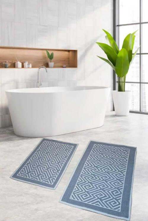 2 Li Bukle Banyo Takımı [Pamuklu Bukle] Mavi
