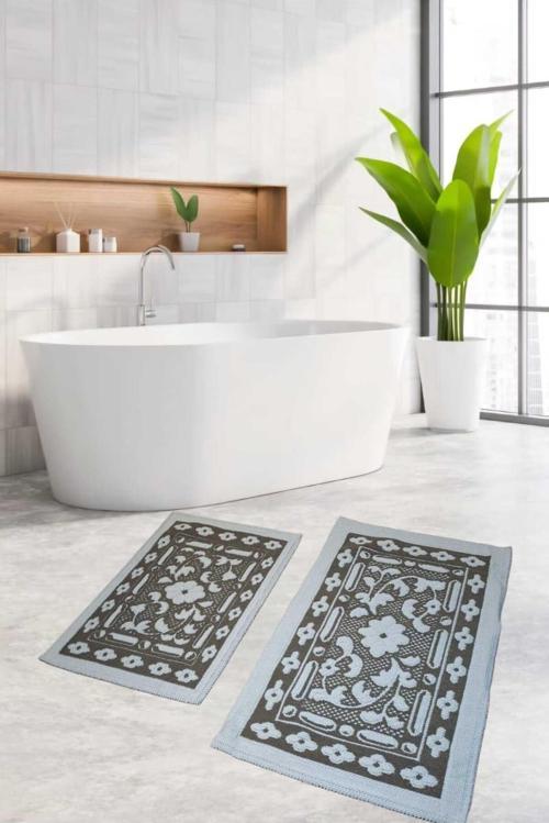 2 Li Bukle Banyo Takımı [Pamuklu Bukle] Gri