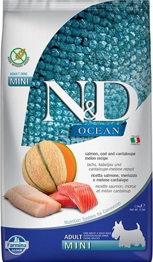Tahılsız Ocean Somon ve Morina Balıklı Kavunlu Mini Yetişkin Köpek Maması 2,5 Kg