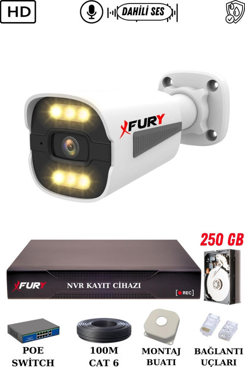 1 Kameralı Ip Güvenlik Kamerası Seti Sesli 4mp Gece Renkli Su Geçirmez 1506s 250GB