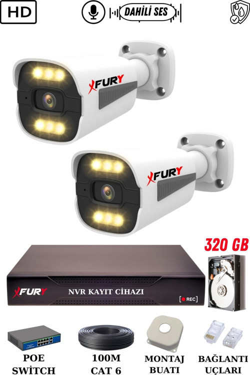 2 Kameralı Ip Güvenlik Kamerası Seti Sesli 4mp Gece Renkli Su Geçirmez 1506s 320GB