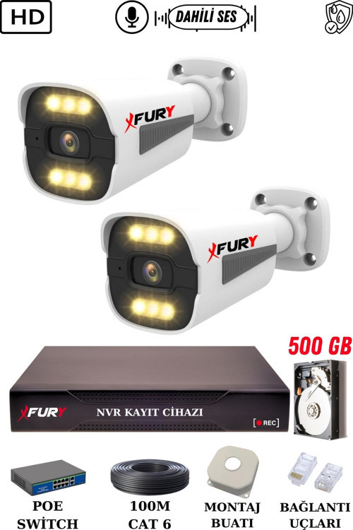 2 Kameralı Ip Güvenlik Kamerası Seti Sesli 4mp Gece Renkli Su Geçirmez 1506s 500GB