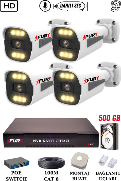 4 Kameralı Ip Güvenlik Kamerası Seti Sesli 4mp Gece Renkli Su Geçirmez 1506s 500GB