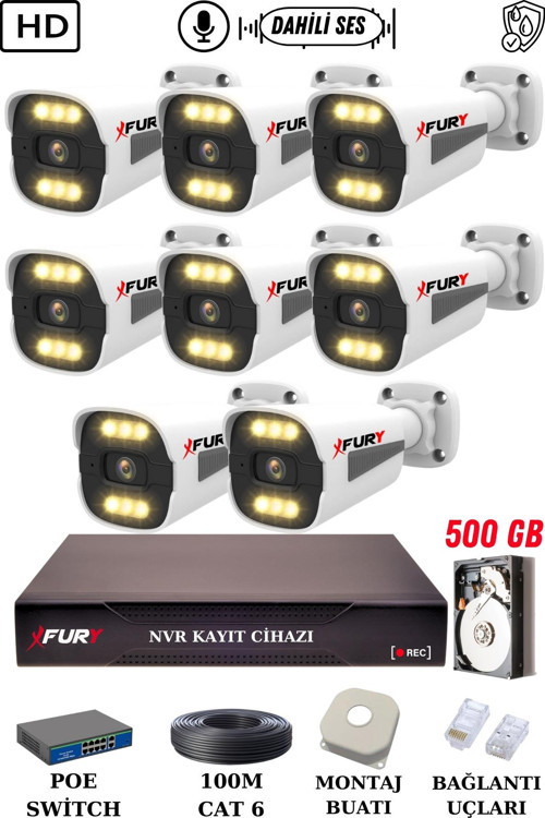 8 Kameralı Ip Güvenlik Kamerası Seti Sesli 4mp Gece Renkli Su Geçirmez 1506s 500GB